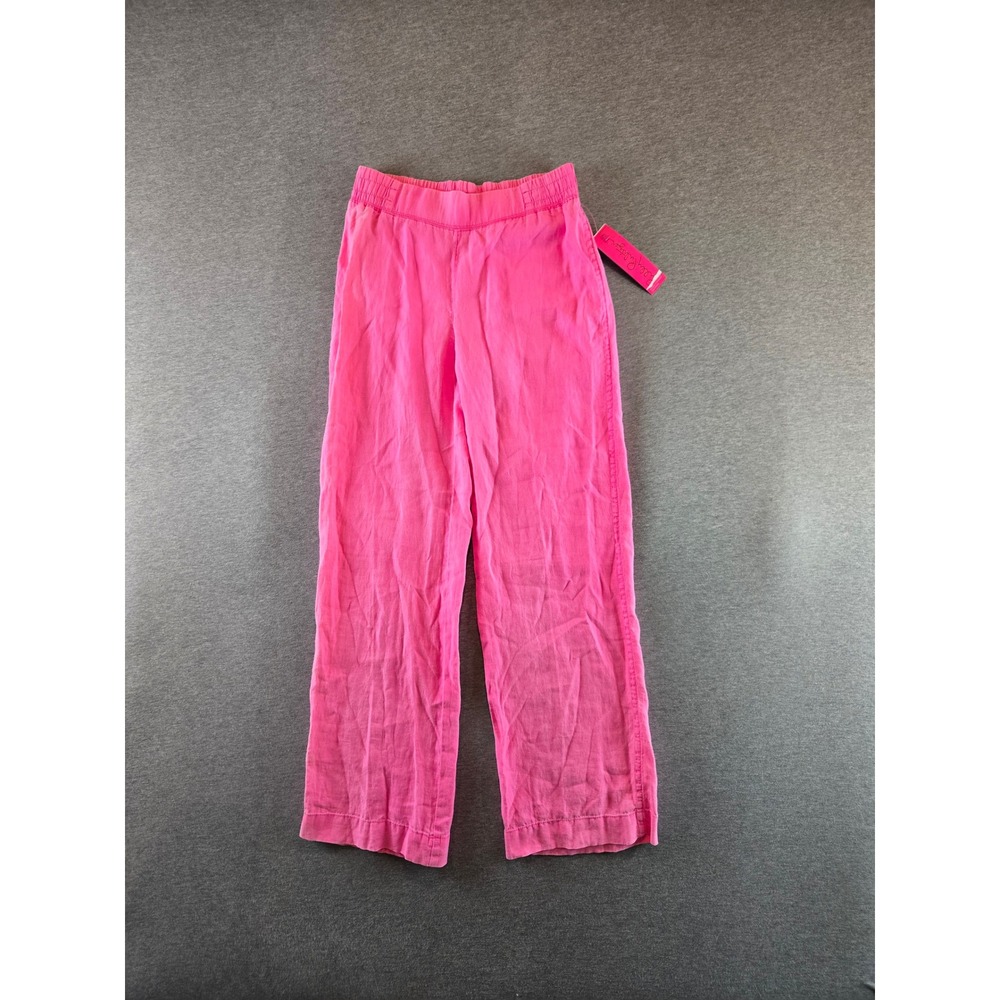 Lilly Pulitzer Deri Linen Palazzo Pants Women XS‎ Aura Pink Wide Leg Smocked NWT